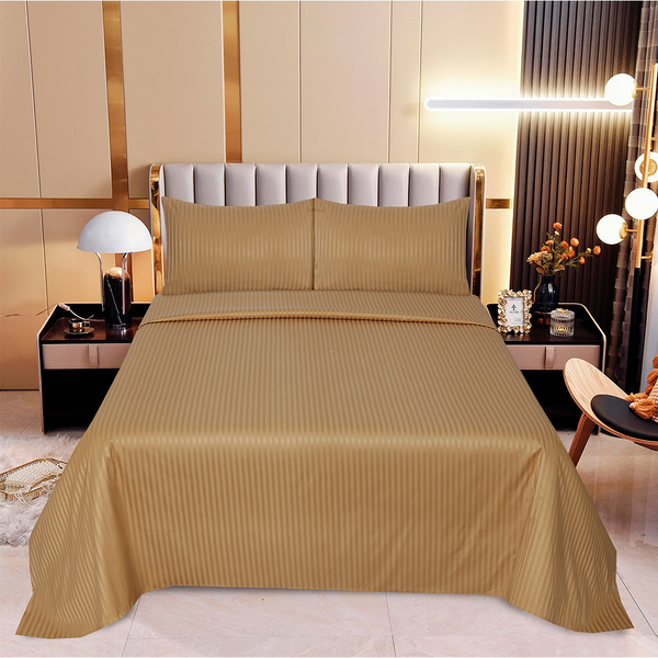 Majestic Gold – Premium Striped Cotton Satin Bedsheet Set