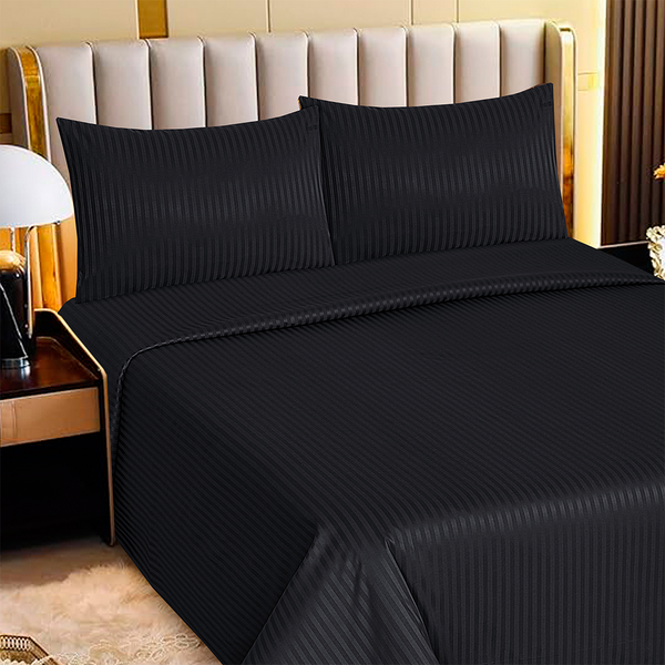 Black Elegance – Luxury Satin Stripe Bedsheet Set